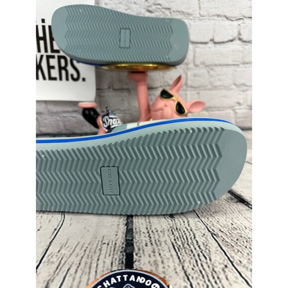 Coach Leather Sport Slides Mens 7 Blue Color block Summer Sandals Slip NEW $190 - Picture 7 of 8